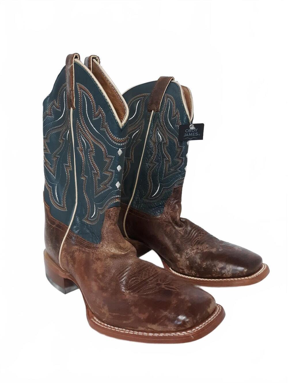 Cody James Mens 80520 Broad Square Toe Leather Western Cowboy Boots Brown 9 EE